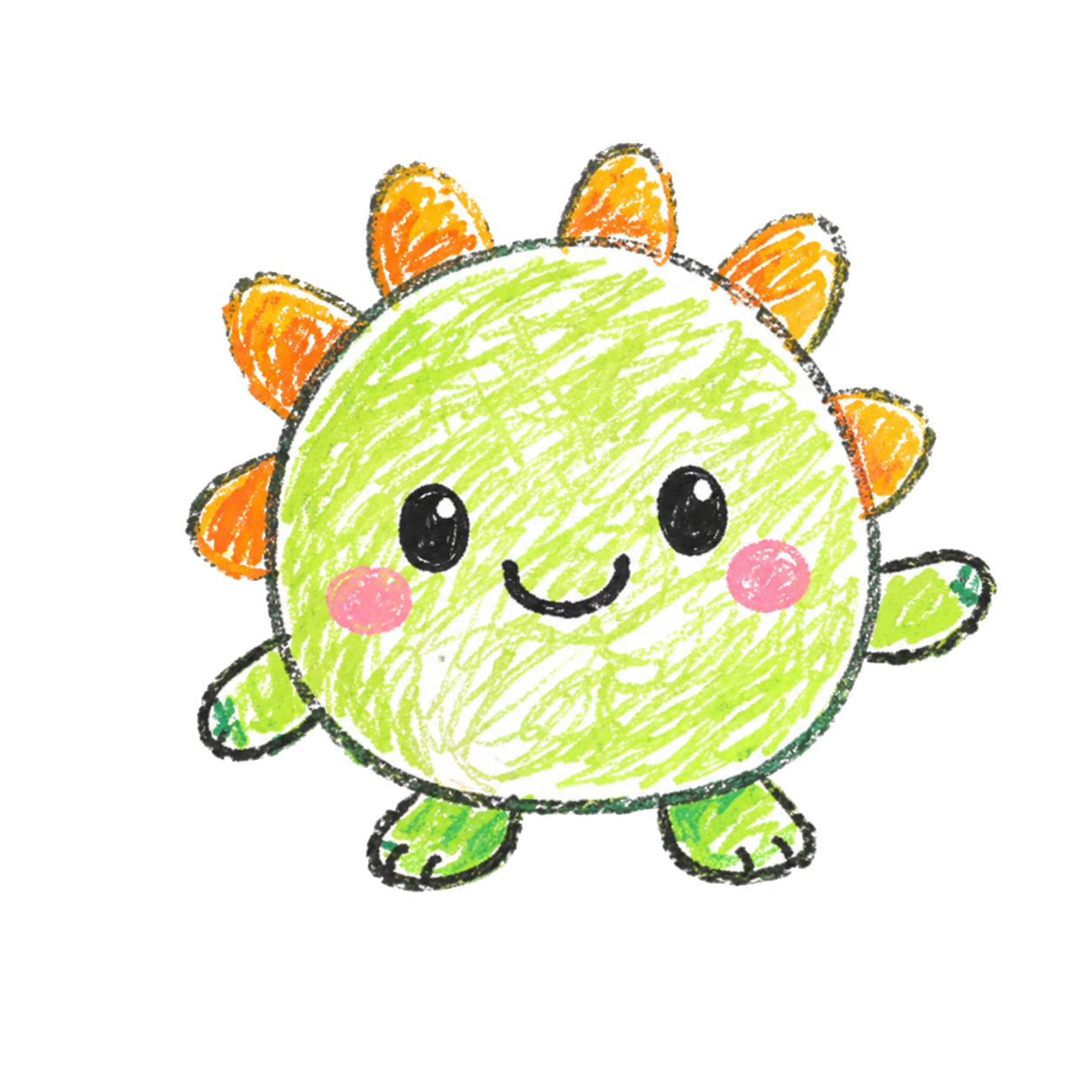 やさしい表情の緑のキャラクター